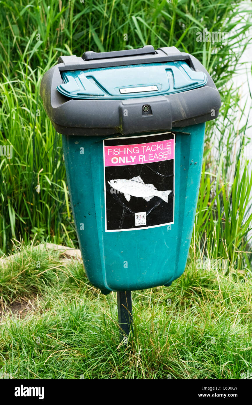 London Parliament Hill Hampstead Heath special rubbish bin or trash can for  Fishing Tackle Only Please by fishing pool Stock Photo - Alamy