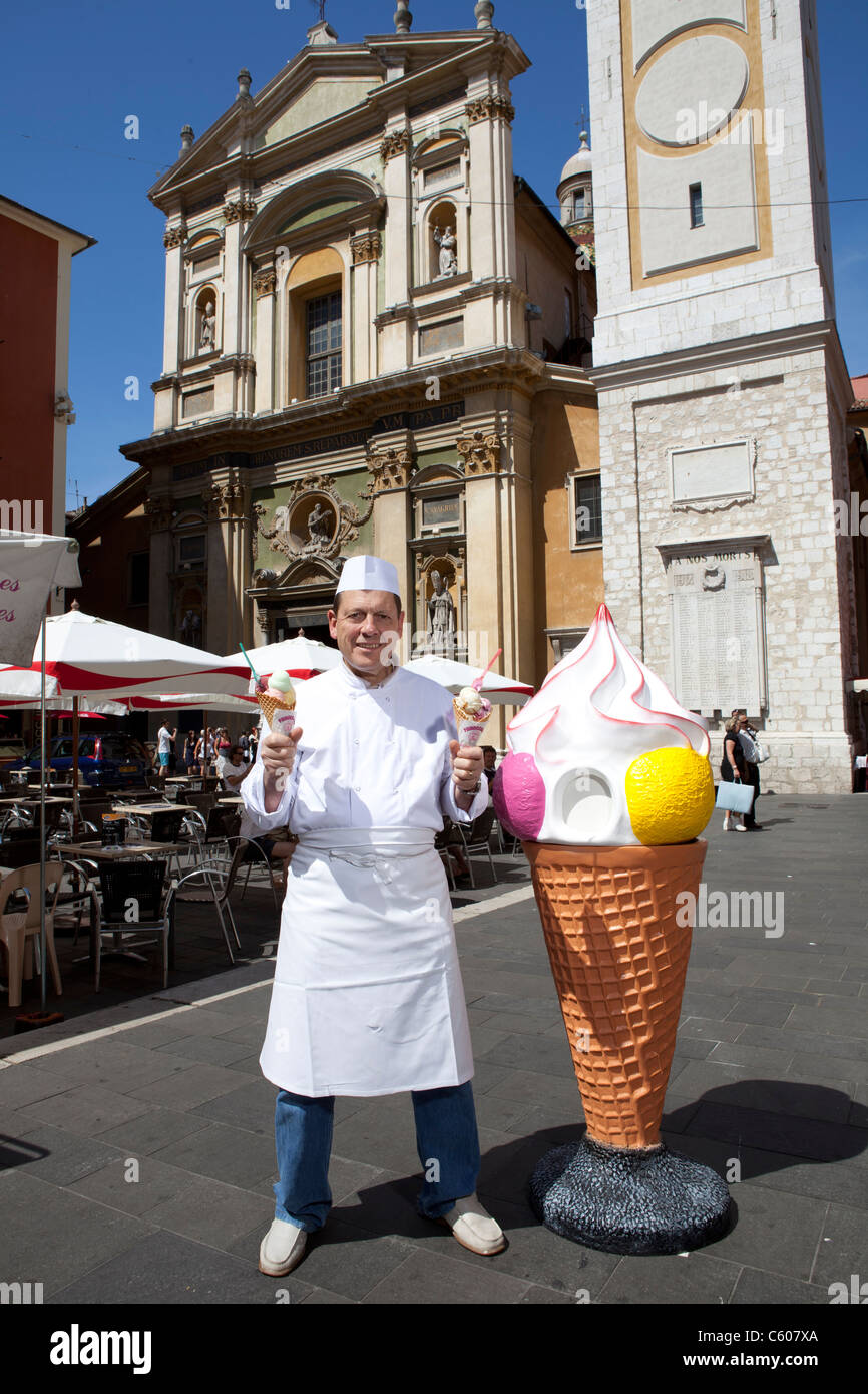 Ice Cream shop owner, Nice France Stock Photo Alamy