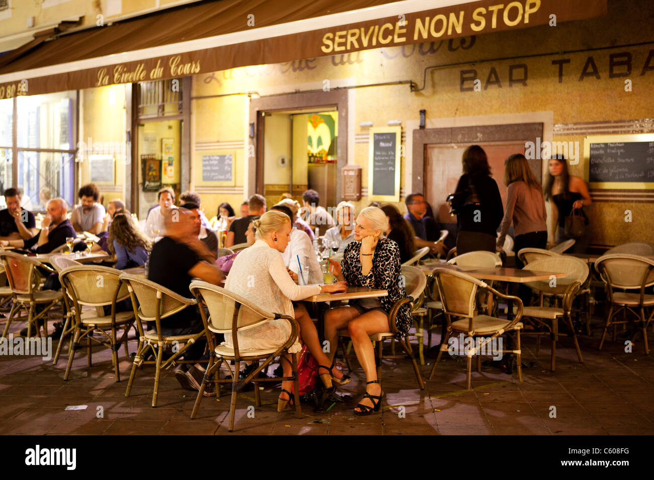 Cours Saleya and La Civette cafe, Nice, France Stock Photo
