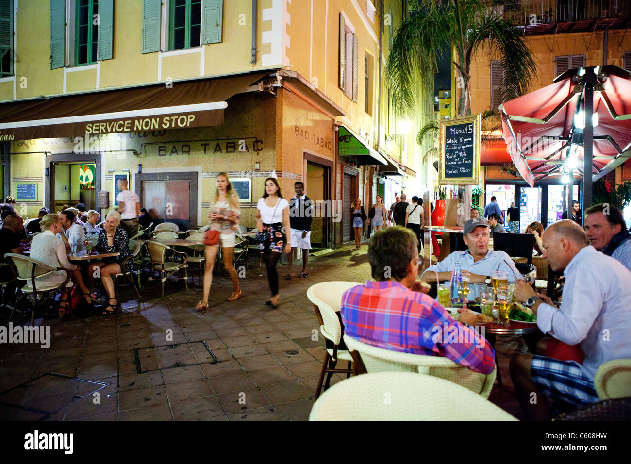 Cours Saleya and La Civette cafe, Nice, France Stock Photo