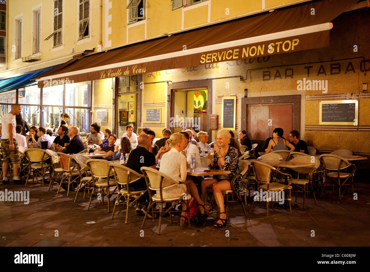 Cours Saleya and La Civette cafe, Nice, France Stock Photo
