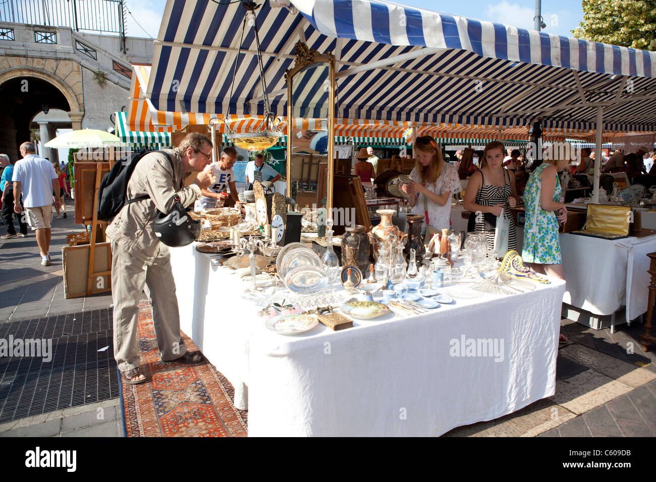 Antiques market, Cours Saleya, Nice, France Stock Photo