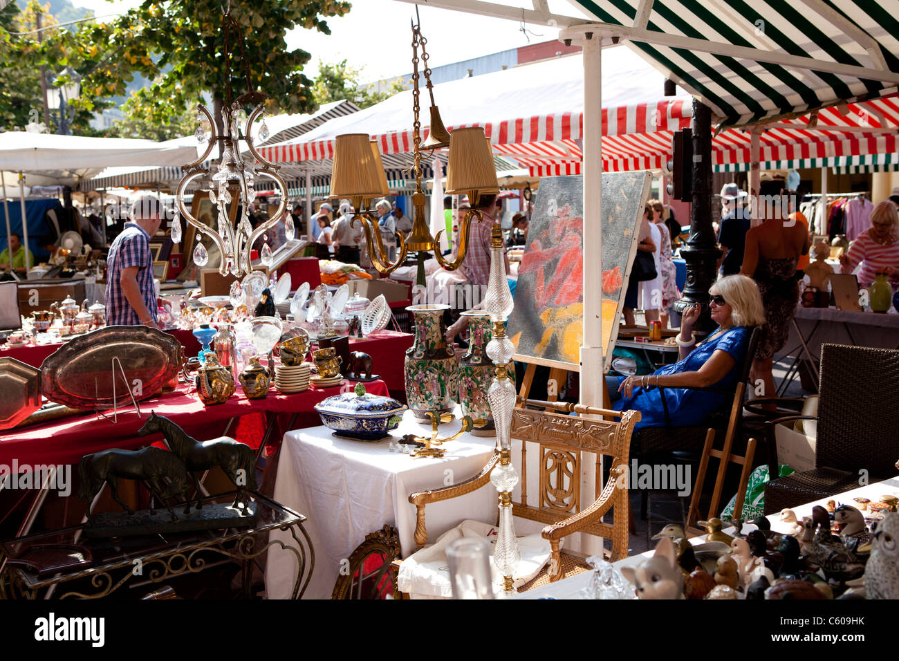 Antiques market, Cours Saleya, Nice, France Stock Photo