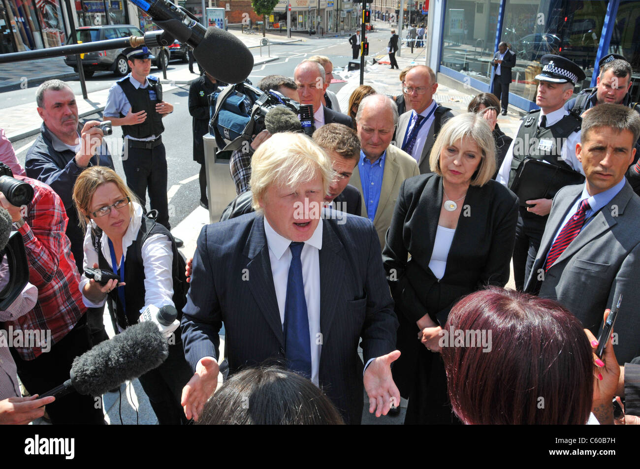 Boris Johnson London Mayor Theresa May Home Secretary speaking to angry