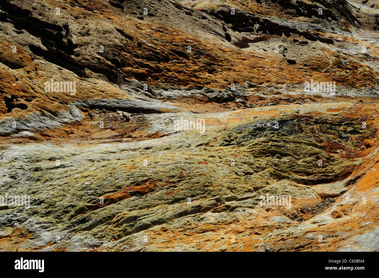 Natural sediments on the slate rockery by the course of the river Sil ...