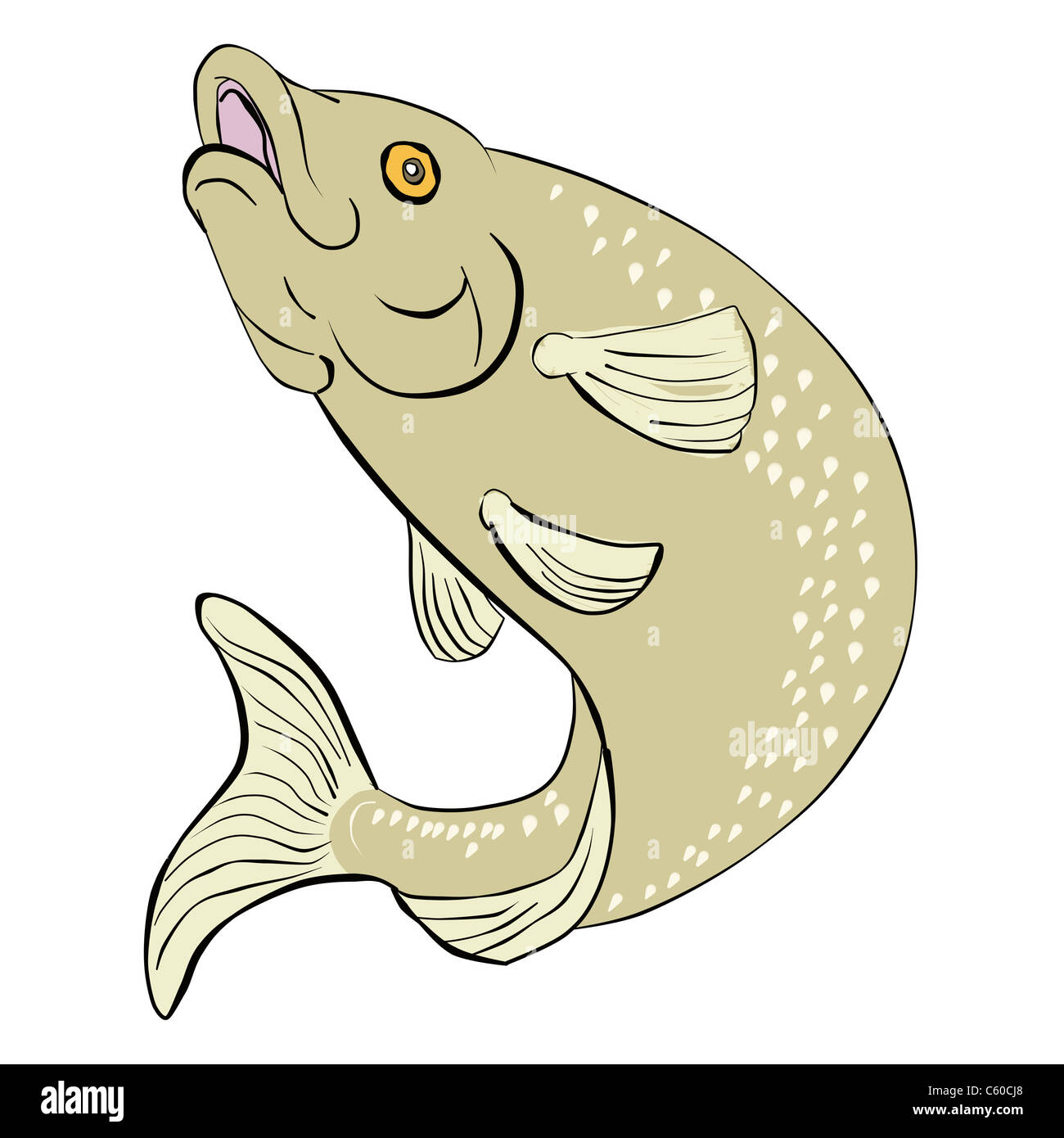 illustration of a trout fish jumping done in Japanese cartoon style