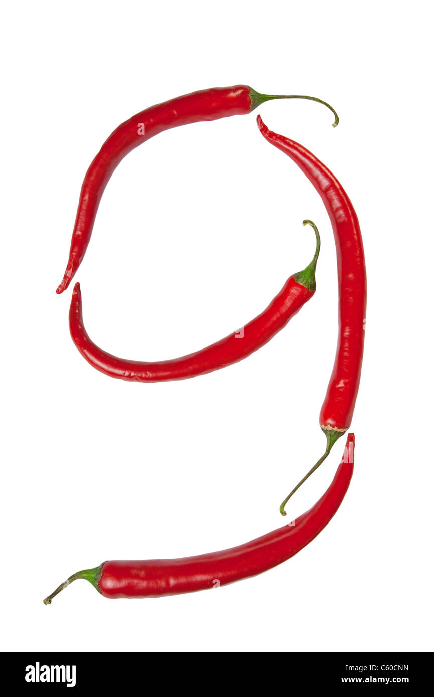Number 9 made from chili, with clipping path Stock Photo - Alamy