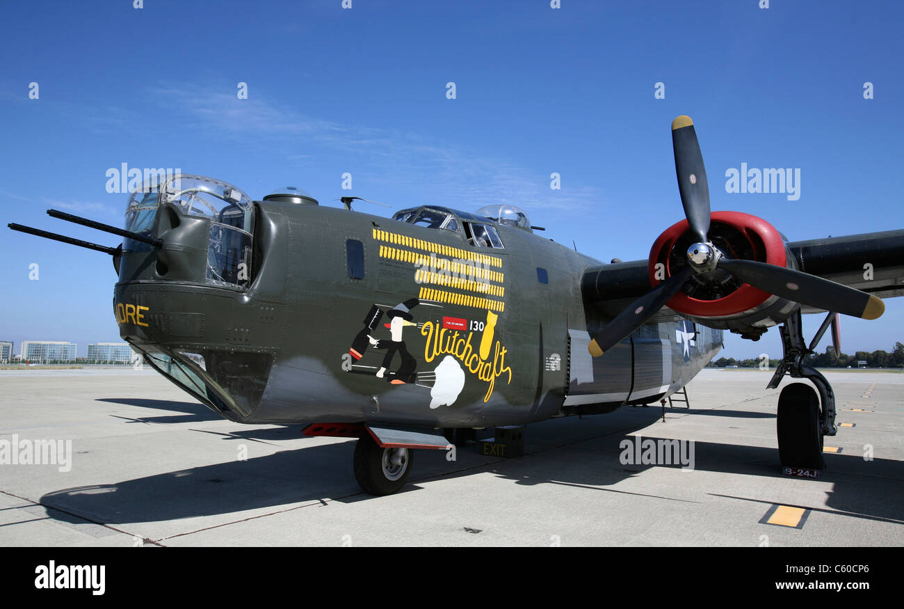 The last airworthy Consolidated B-24J Liberator 'Witchcraft'  in Sunnyvale, CA USA Stock Photo
