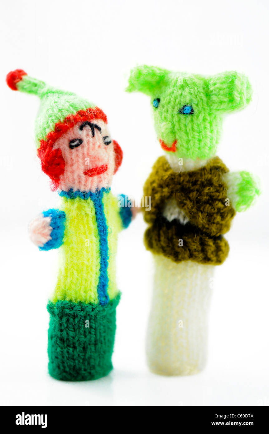 Woolen finger puppets isolated on white background Stock Photo