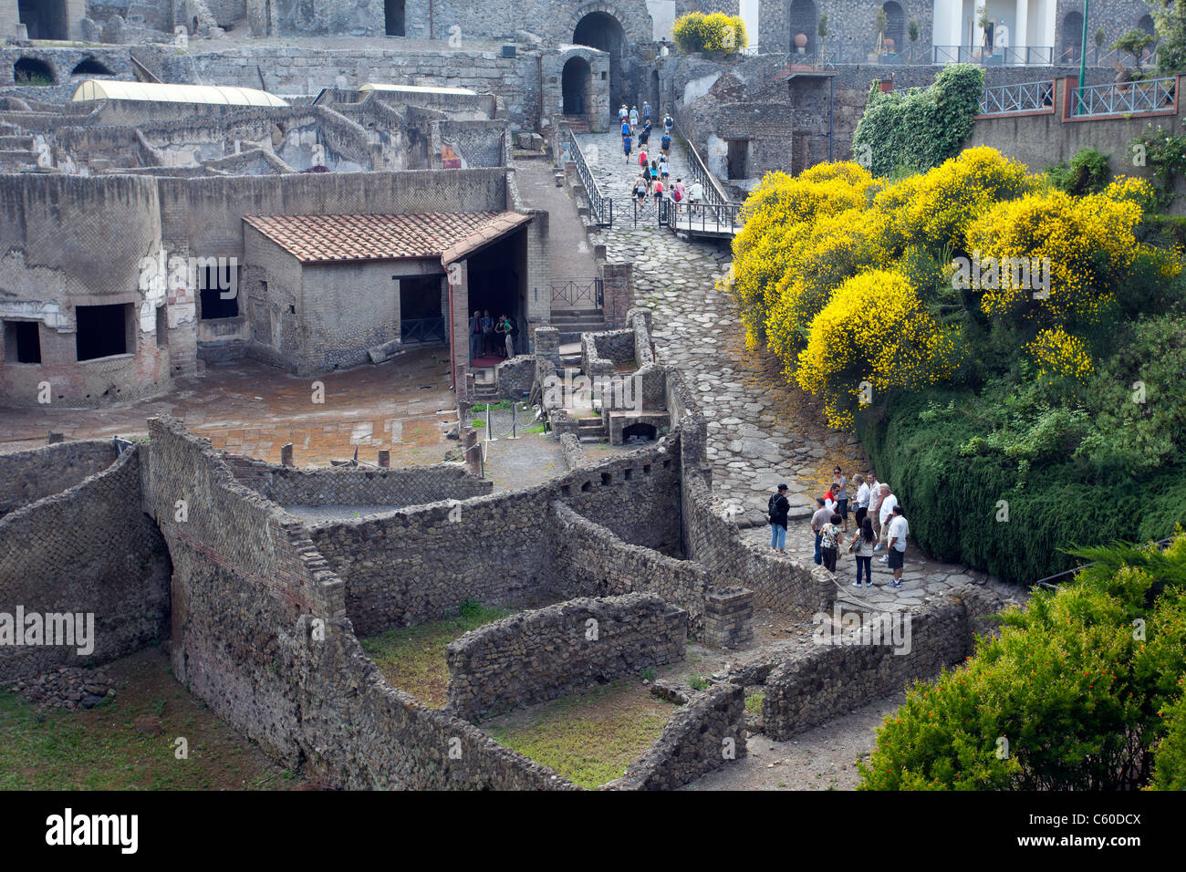 Pompeii Italy ruins of ancient city after the destruction by eruption of Mount Vesuvius volcano.  Entrance to ancient city. Stock Photo