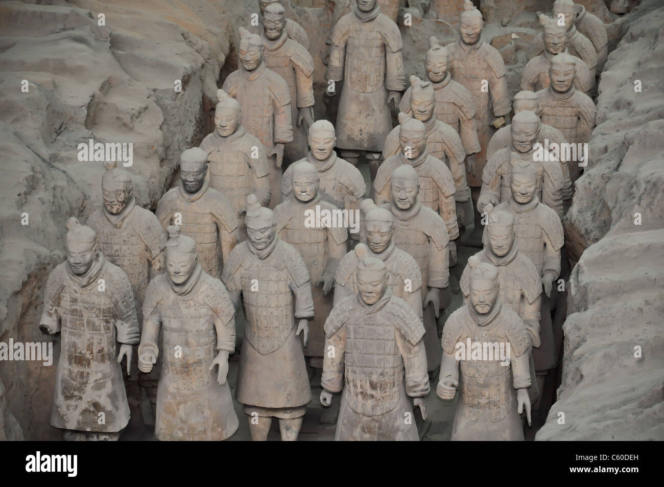 an array of chinese terracotta warriors from xi'an tomb Stock Photo