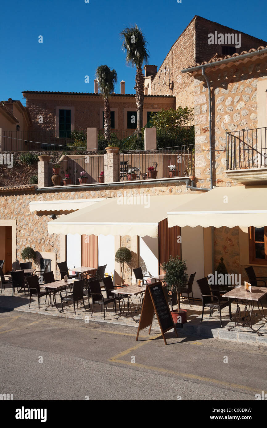 Sidewalk Cafe in Fornalutx, Majorca, Spain Stock Photo