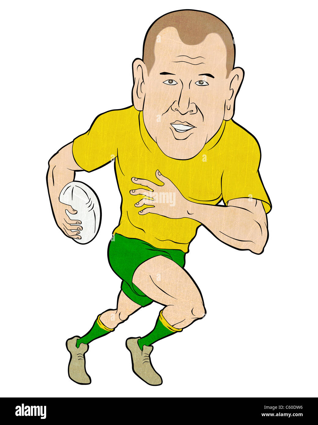 cartoon illustration of a Rugby player running with ball isolated on white background Stock Photo