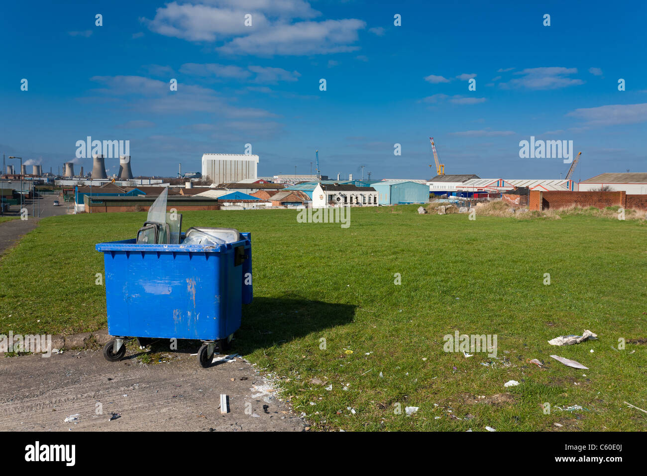 Rubbish Bin and Industry, Middlesbrough, Teesside Stock Photo Alamy