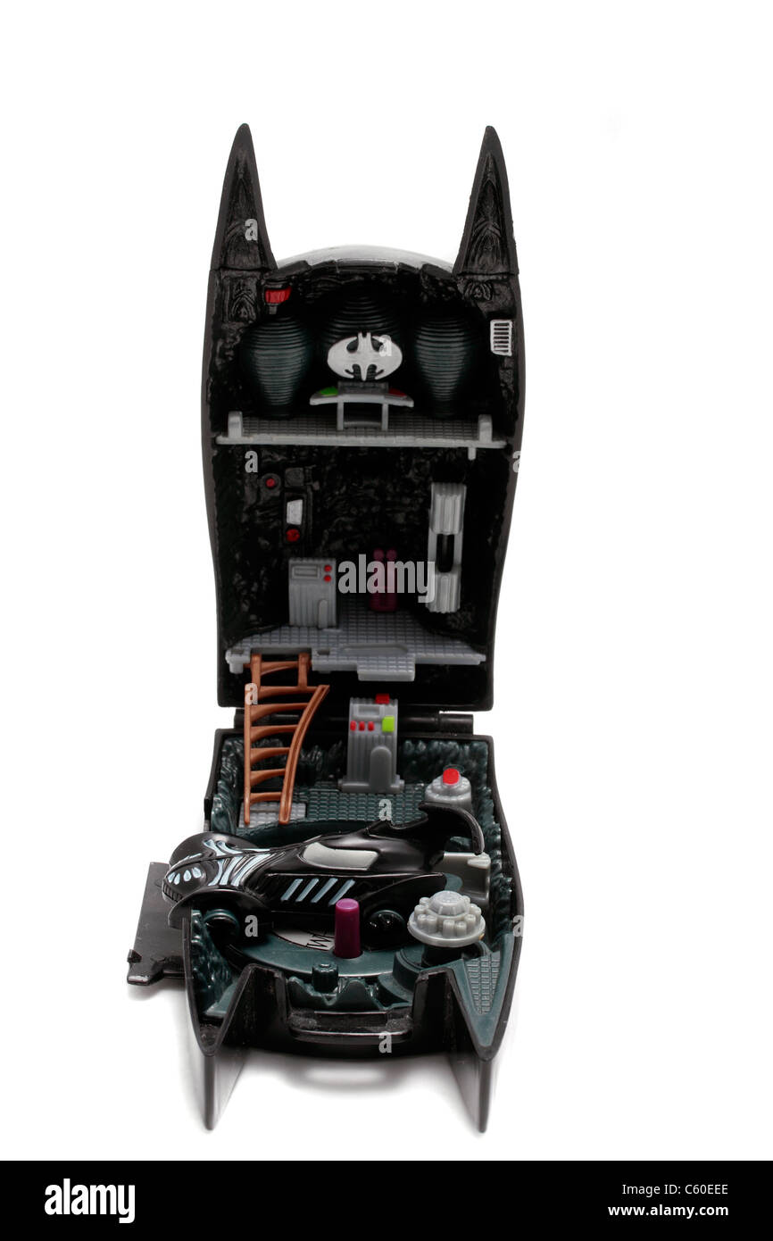 Batman game, box opens up into a mini bat cave and car can be launched Stock Photo