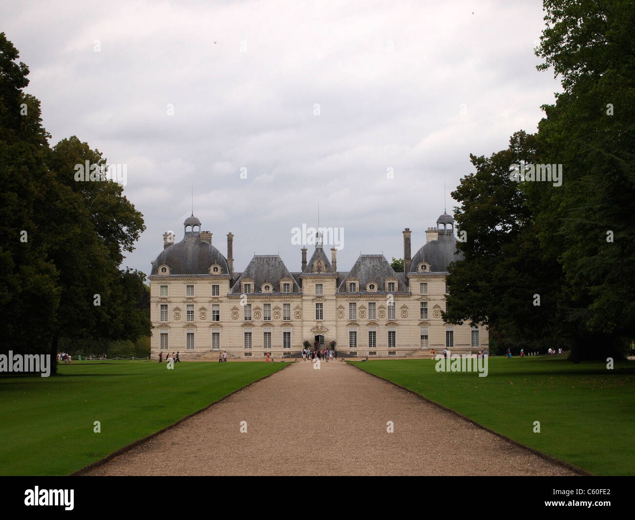 The middle part of the south facade of the Cheverny castle became famous as Moulinsart from the Tintin adventures. France Stock Photo