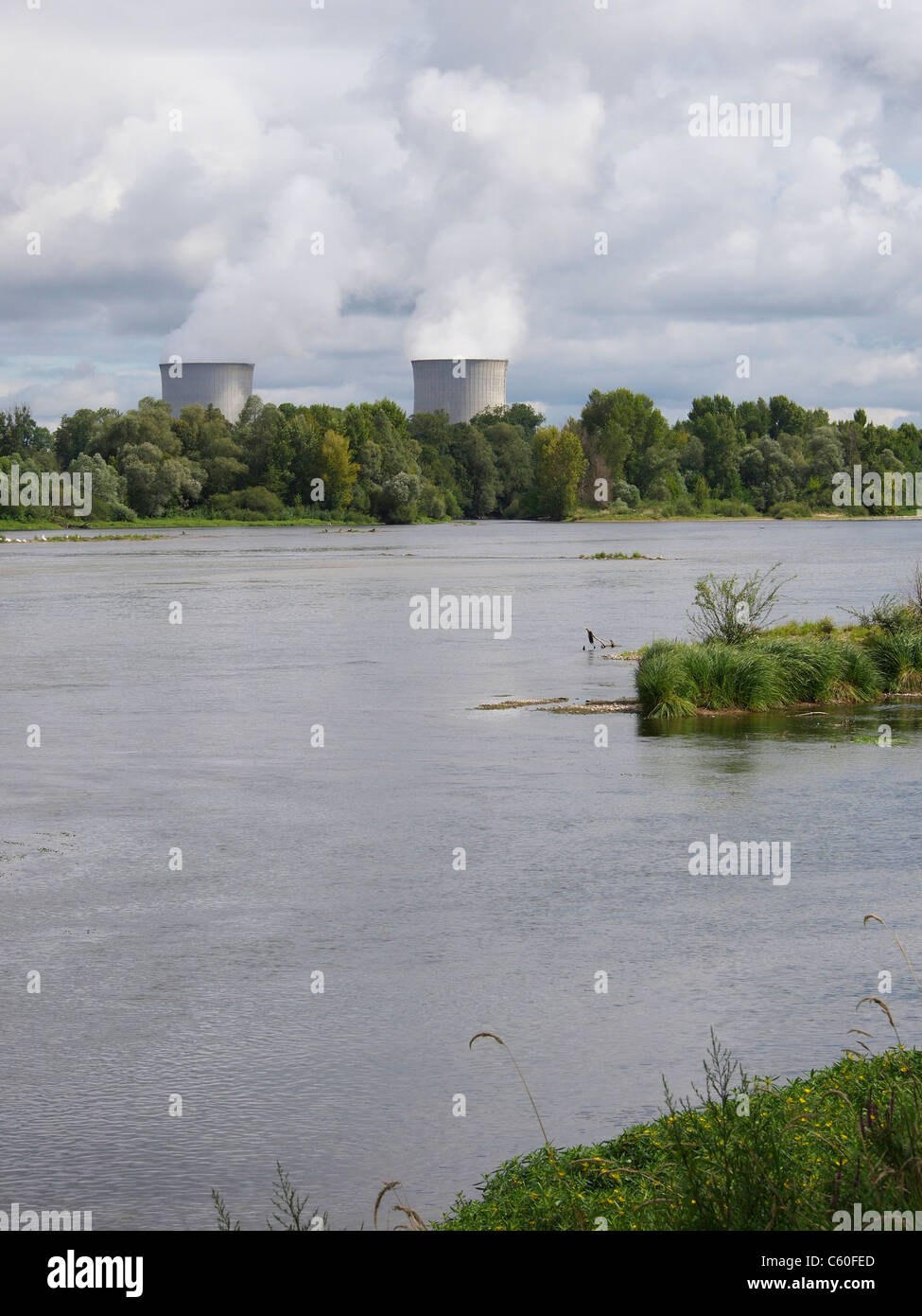 Along the Loire river there are many nuclear power stations. This one is in St. Laurent des Eaux, near Blois. France Stock Photo
