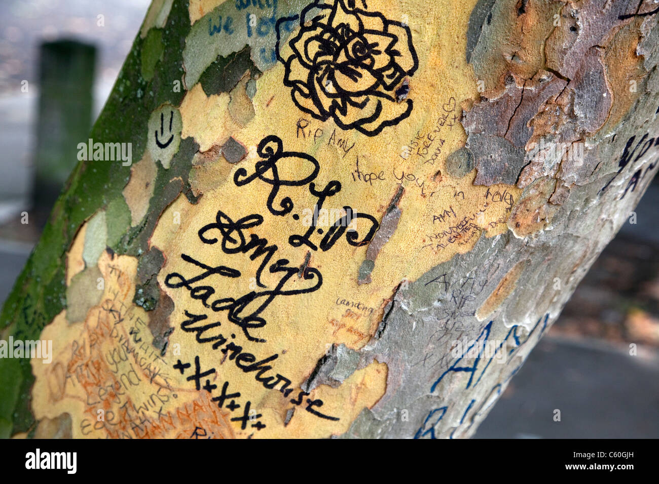 Tributes to Amy Winehouse outside her home in Camden Town, London Stock Photo