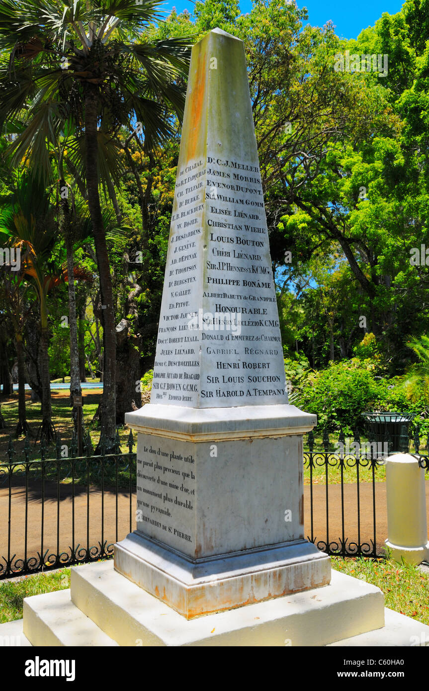 Lienard Obelisk, Sir Seewoosagur Ramgoolam Botanic Garden, Pamplemousses, Mauritius. Stock Photo