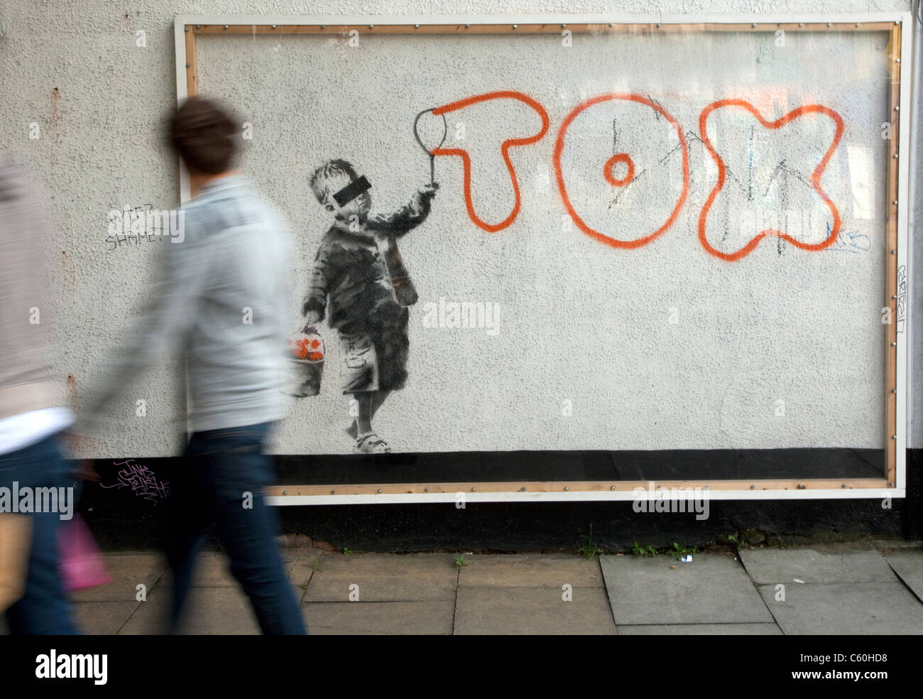 Banksy work in Camden Town, London is tribute to fellow street artist Tox (Daniel Halpin) who was convicted of criminal damage Stock Photo