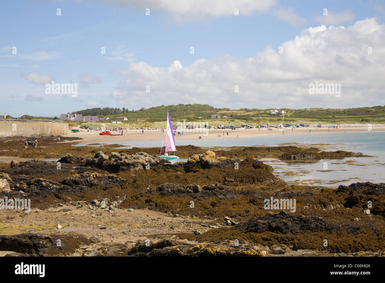 Rhoscolyn Anglesey North Wales UK Summer scene with holiday makers on this popular sandy beach Stock Photo