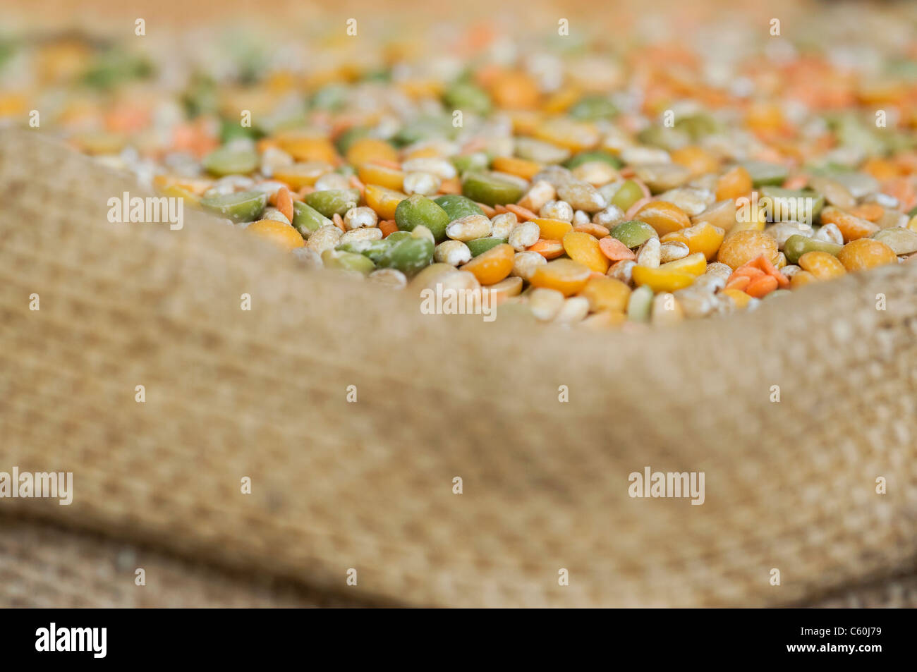 sack full of soup mix lentils Stock Photo