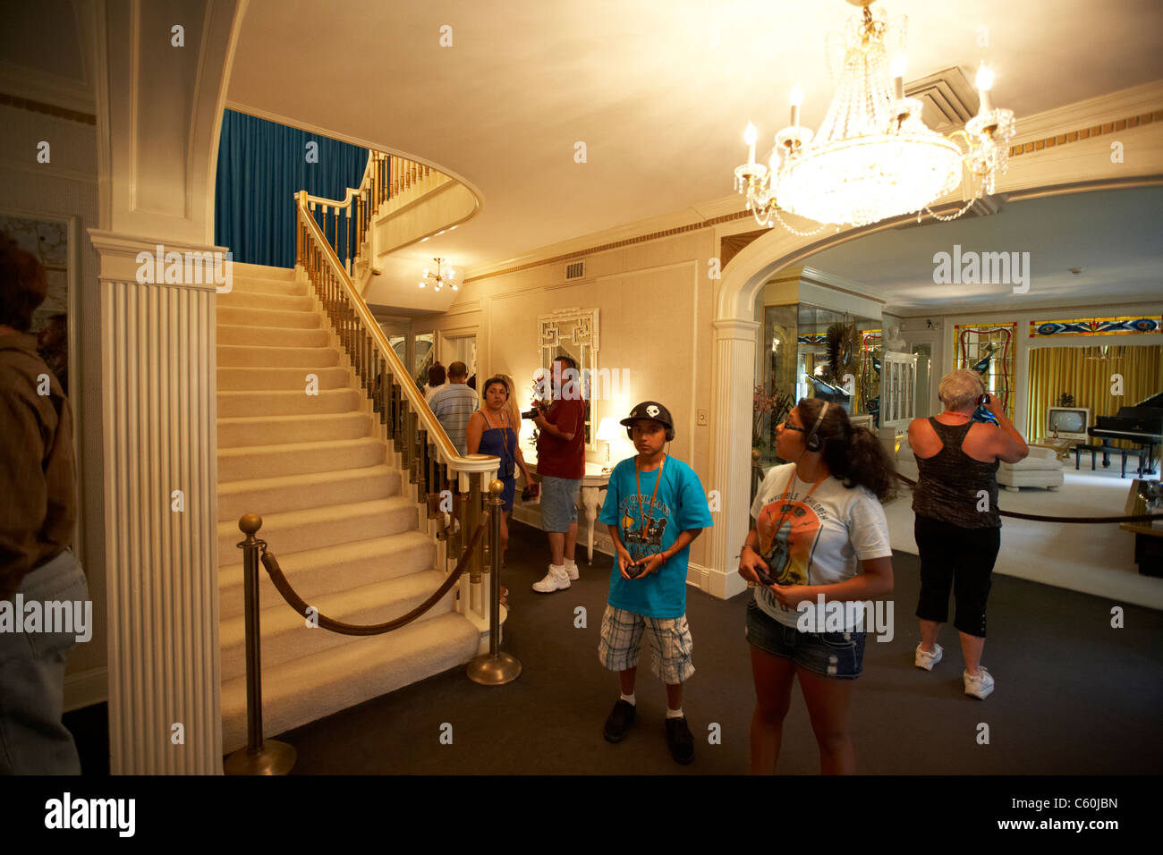tourists visit graceland mansion with upstairs roped off memphis tennessee usa Stock Photo