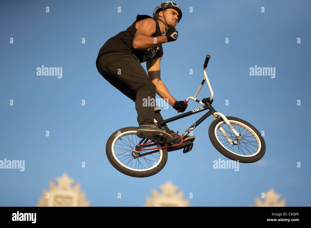 SAMARA, RUSSIA - AUGUST 4: BMX jump athlete Ruslan Kutulbaev during ...