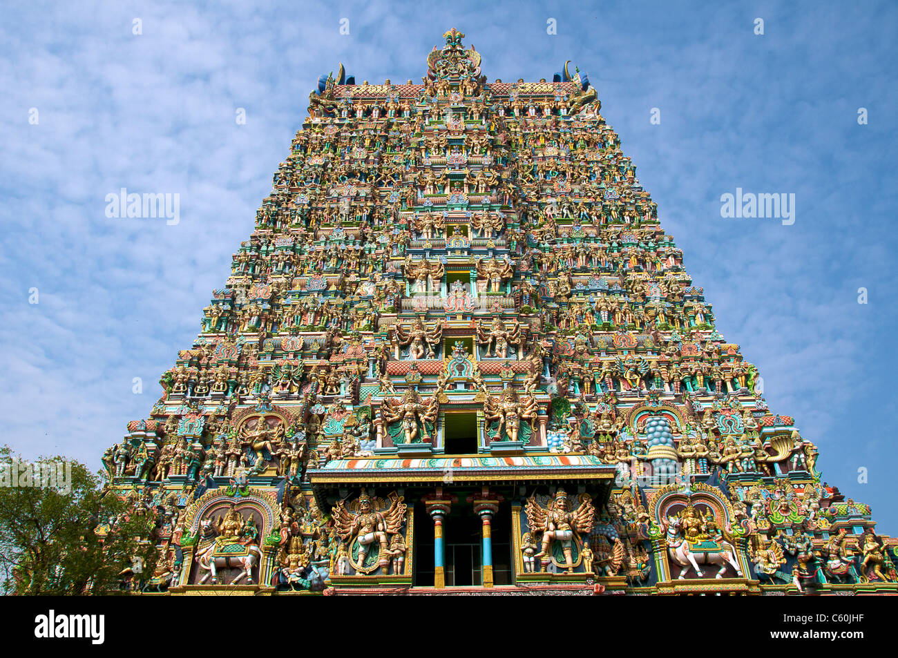 Multi coloured gopuram Sri Meenakshi Temple Madurai Tamil Nadu South India Stock Photo