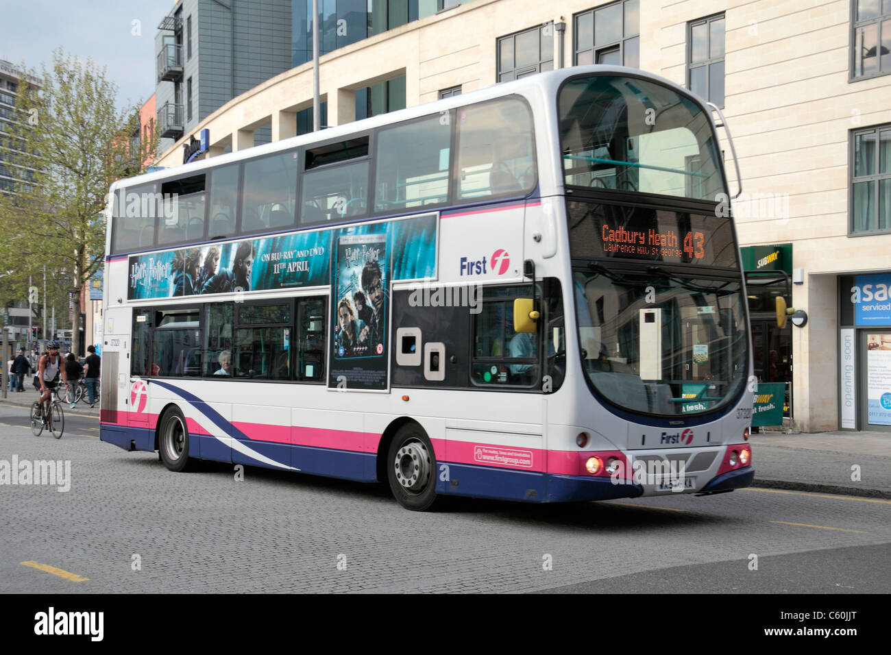 The No 43 First Group public bus to Cadbury Heath in Bristol, UK. Stock Photo