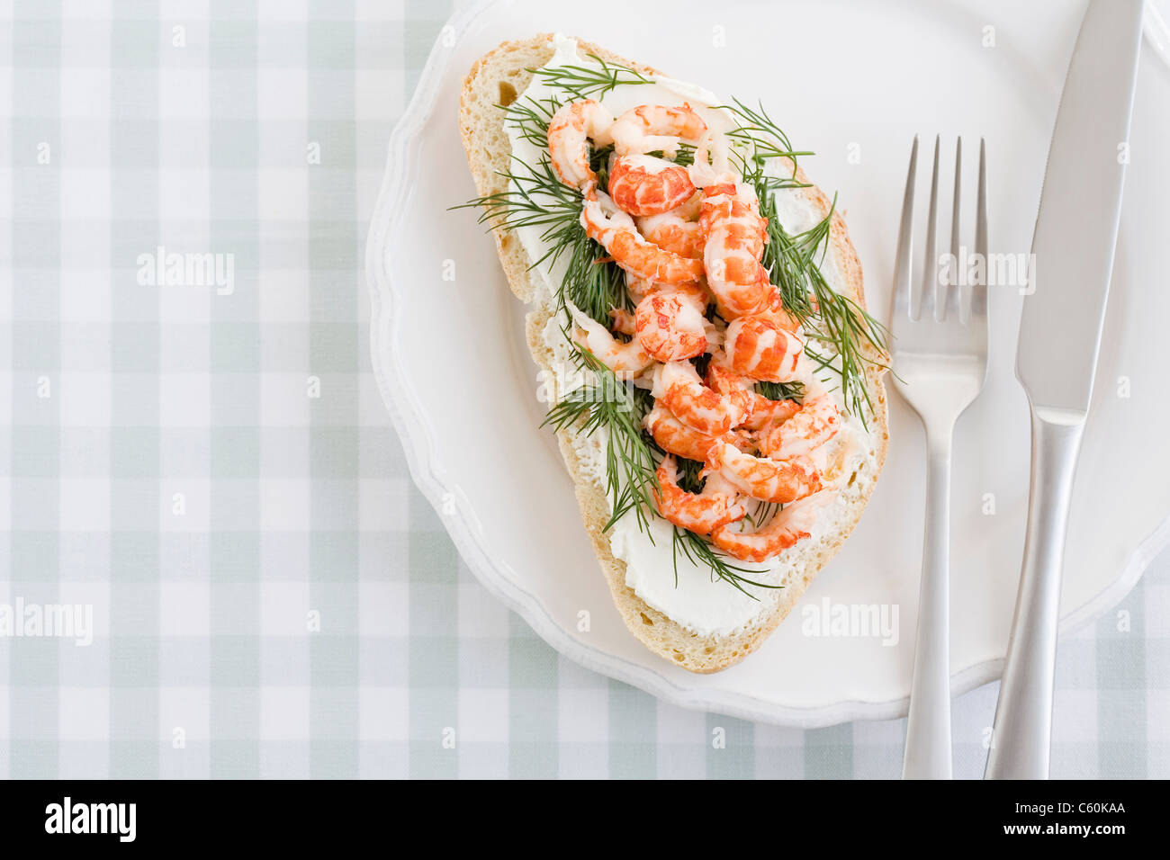 Plate with crayfish sandwich Stock Photo