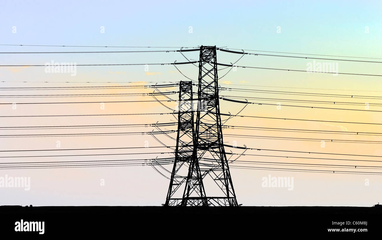 Telephone lines against blue sky Stock Photo Alamy