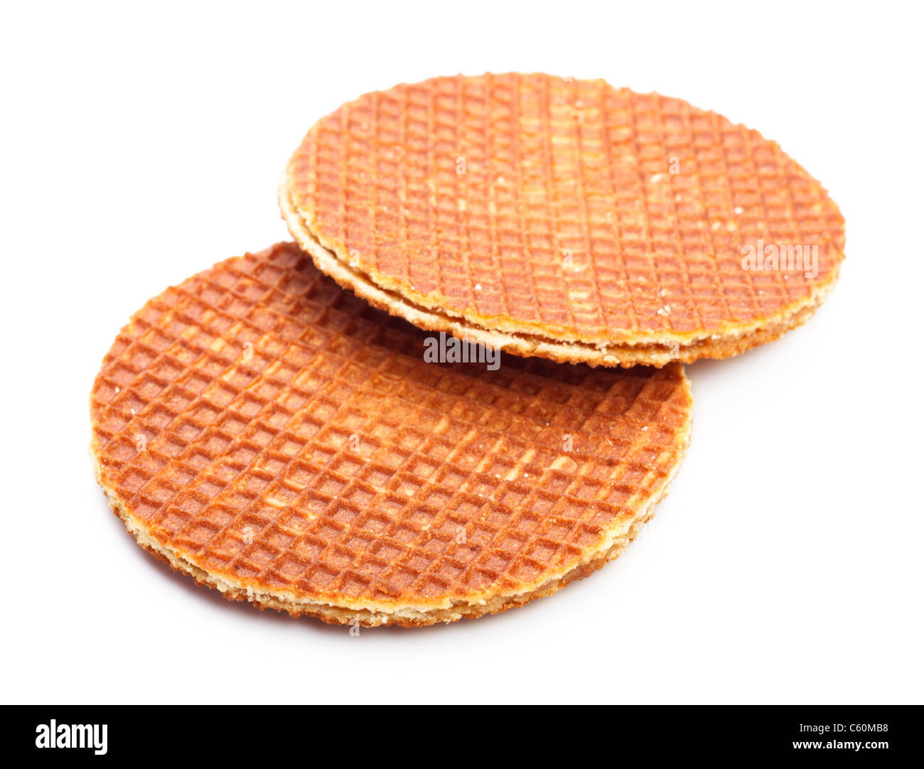 dutch waffles with caramel isolated on white background Stock Photo