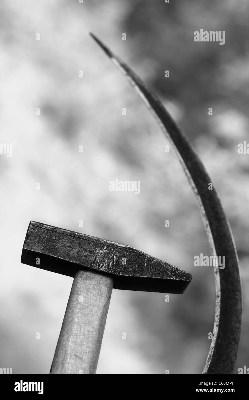 Sickle And Hammer Black And White Vertical Fragment Of Tools Stock