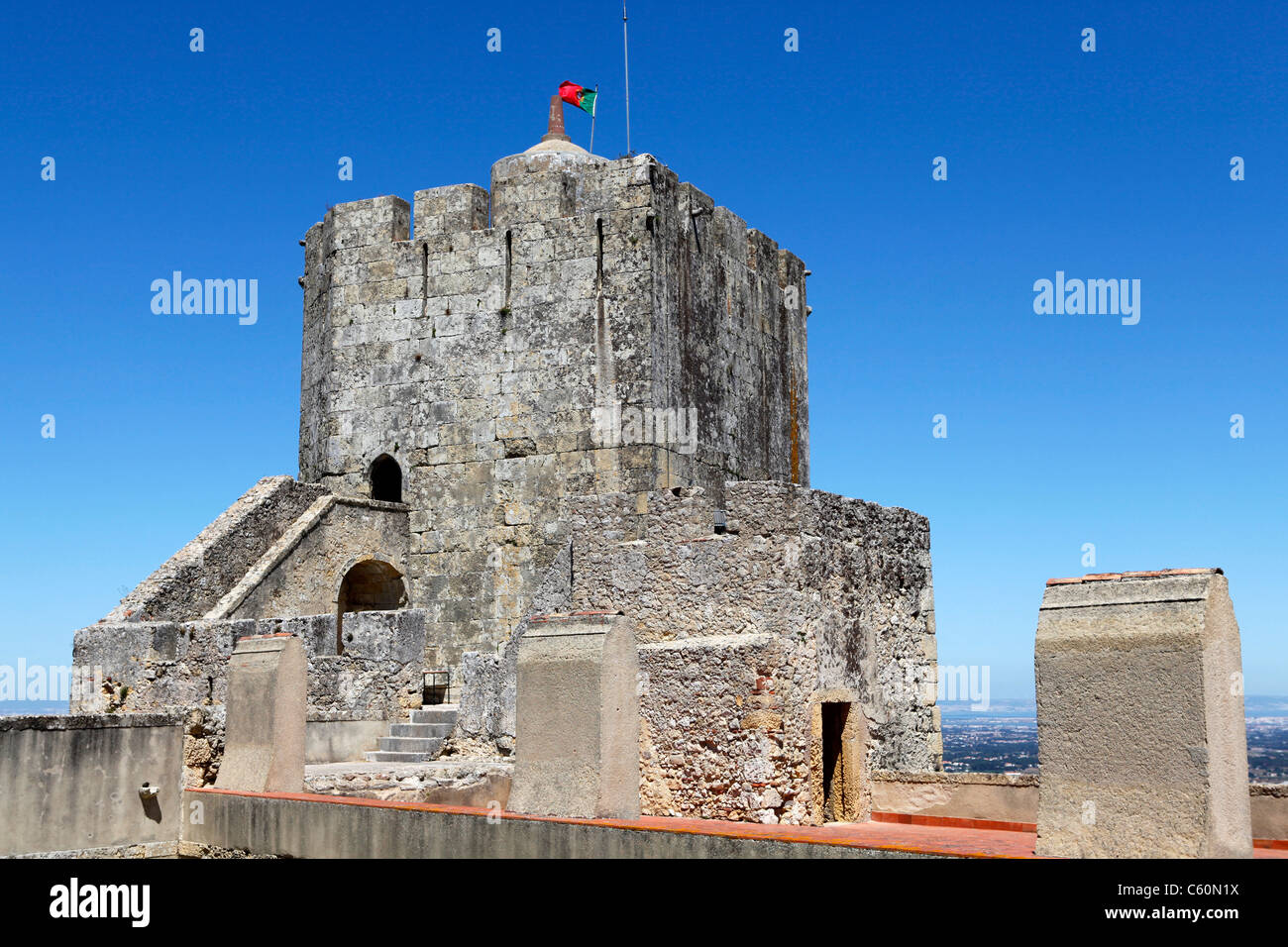 The imposing keep of Palmela Castle, Portugal. Stock Photo
