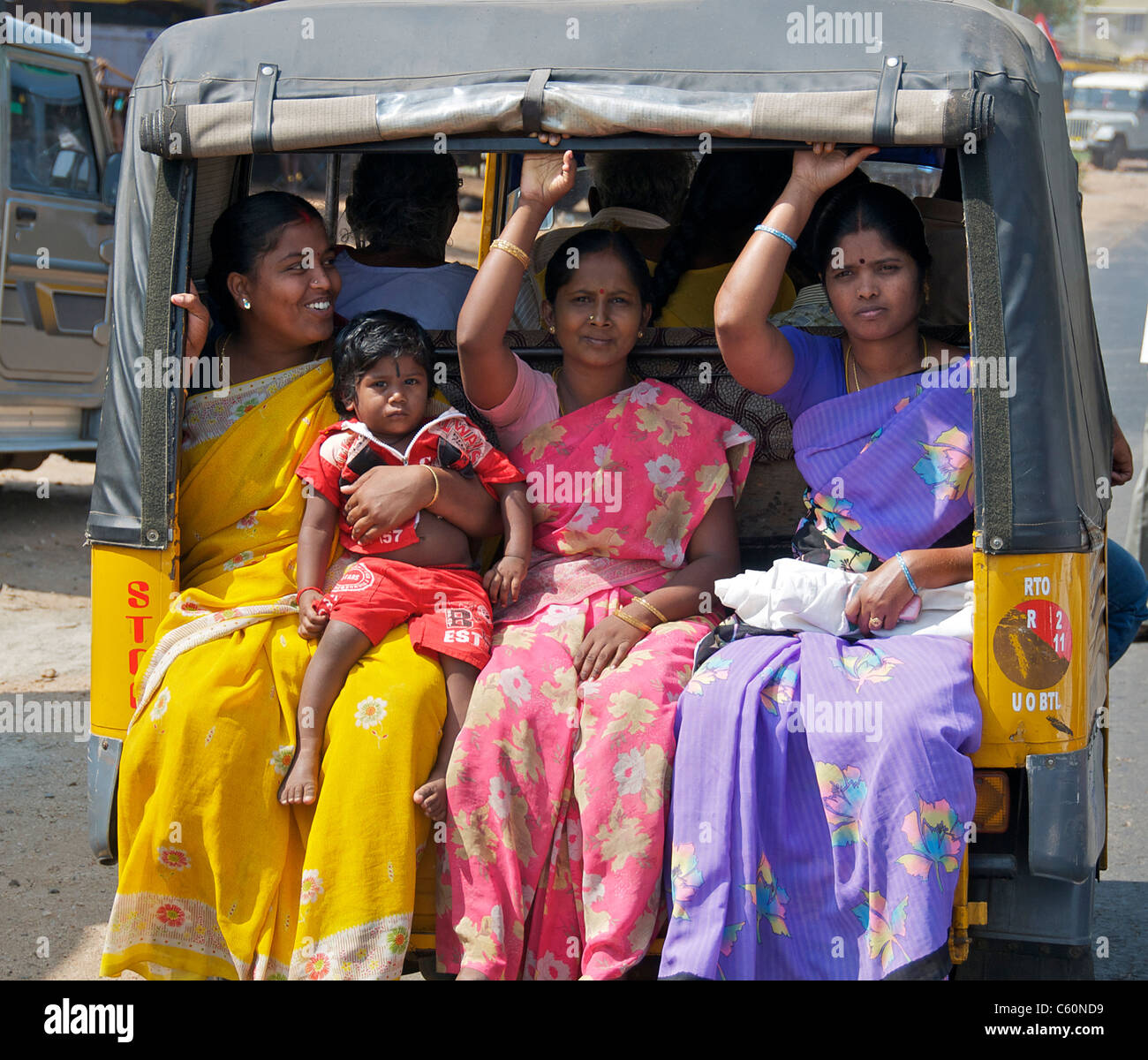 Passengers in motor rickshaw taxi Tamil Nadu South India Stock Photo