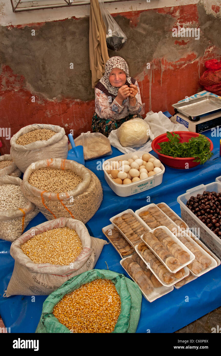 Ayavalik old  woman  Market Bazaar Turkey Grocer Stock Photo