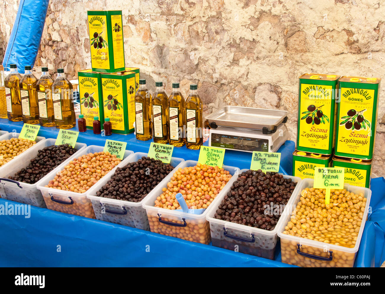 Ayavalik Market Bazaar Turkey Turkish Olives Oil Stock Photo