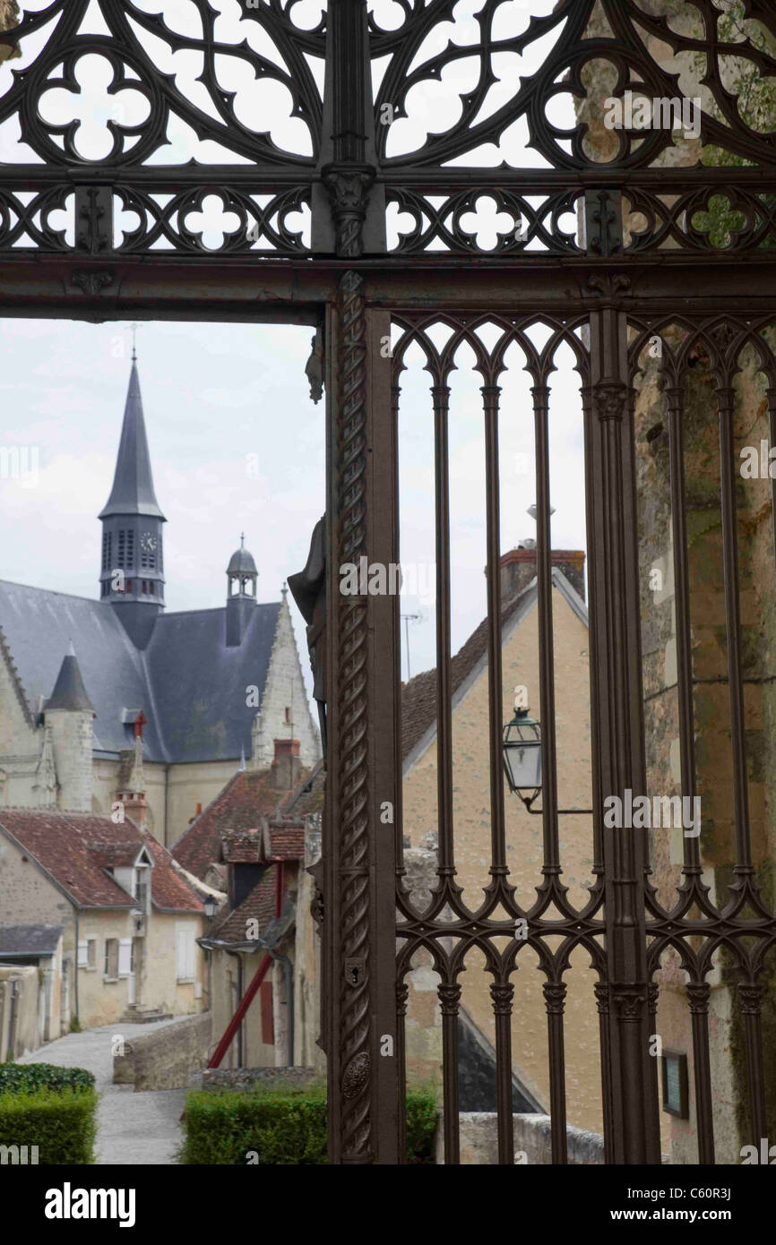 Ornate gate at the Count Branicki chateau in Montresor Cher Valley France Stock Photo
