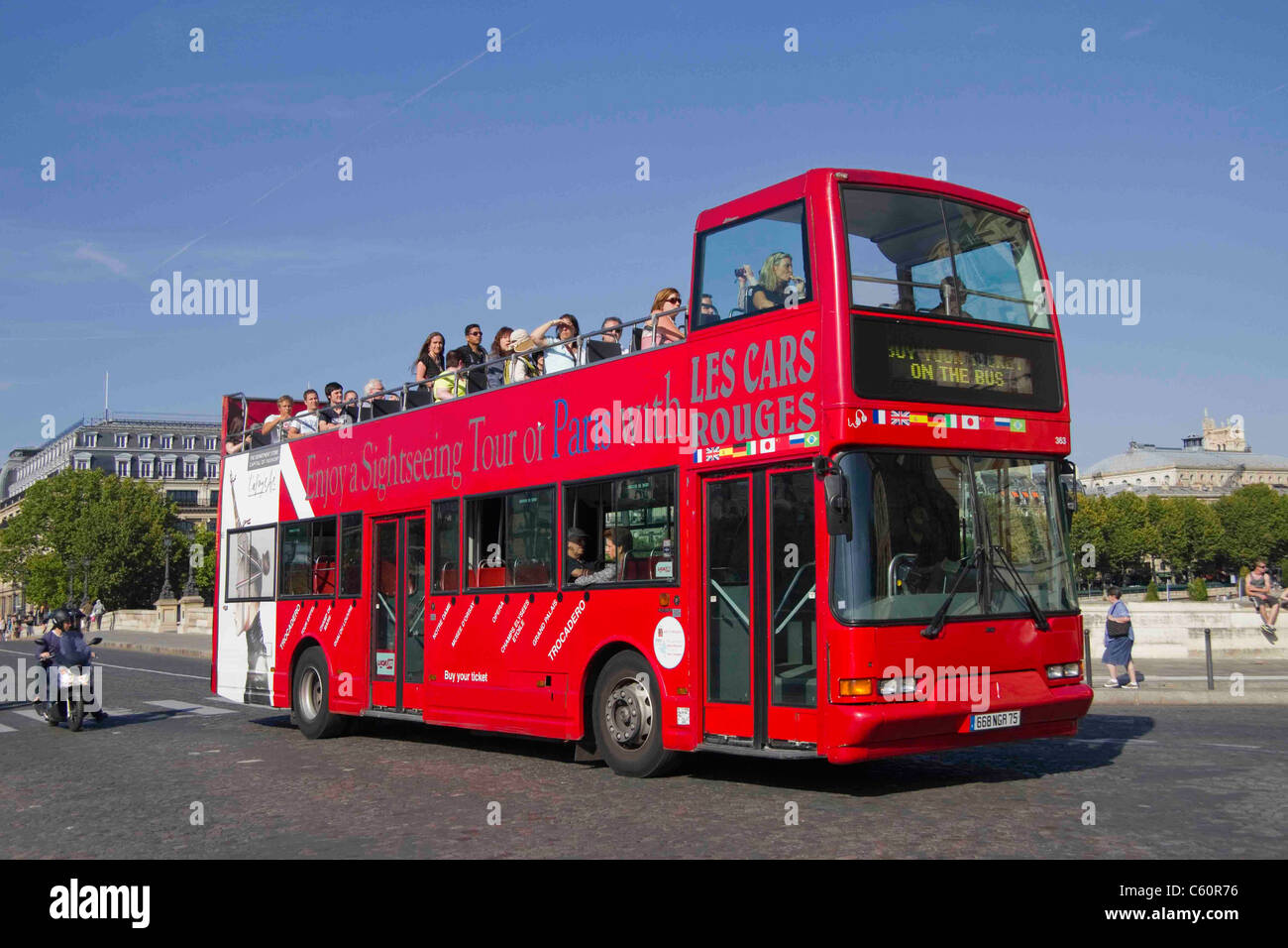 Touring Paris in a red double-decker London bus, Paris France Stock Photo -  Alamy