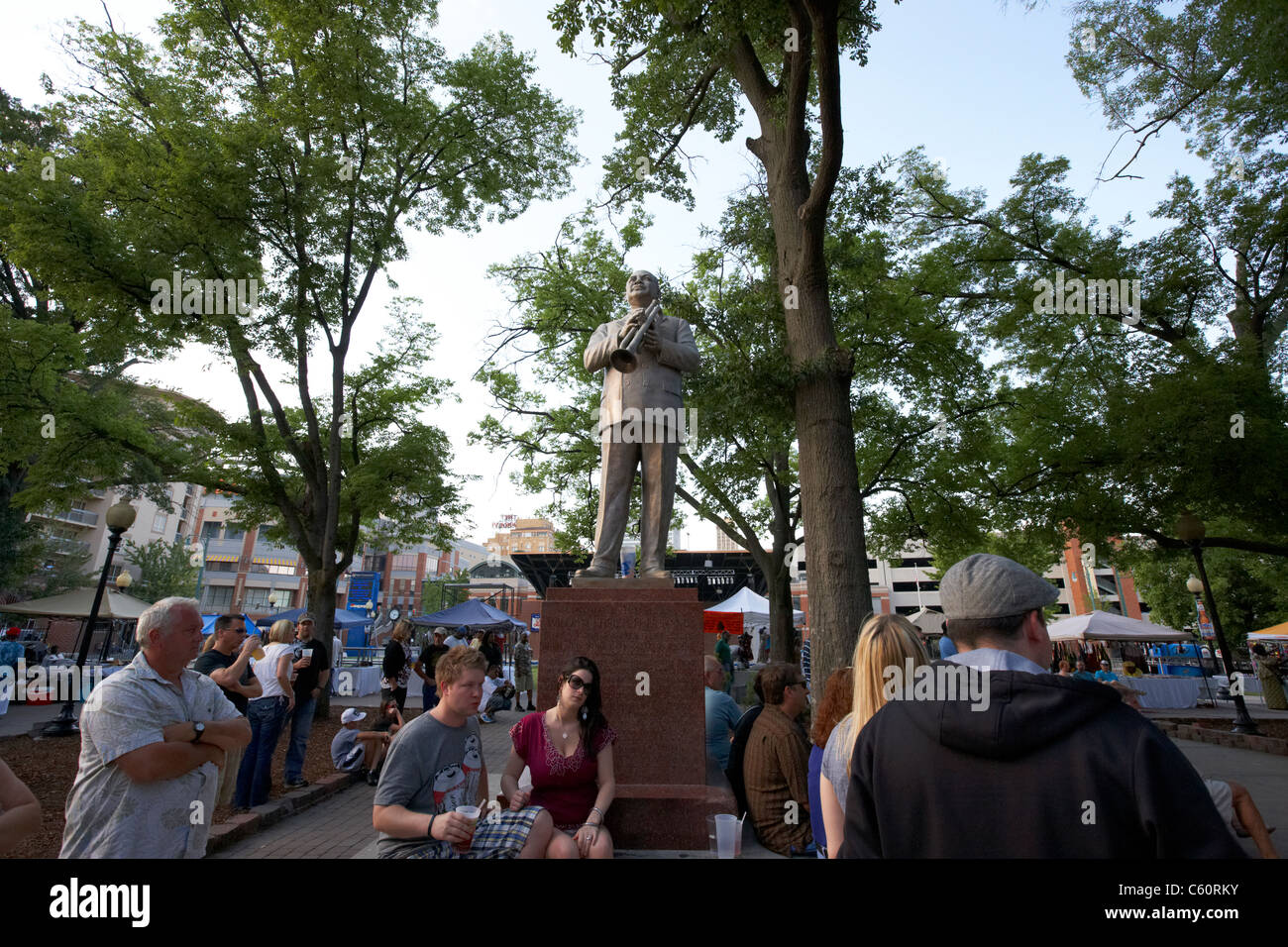 tourists at statue of father of the blues w c handy park off beale street memphis tennessee united states america usa Stock Photo