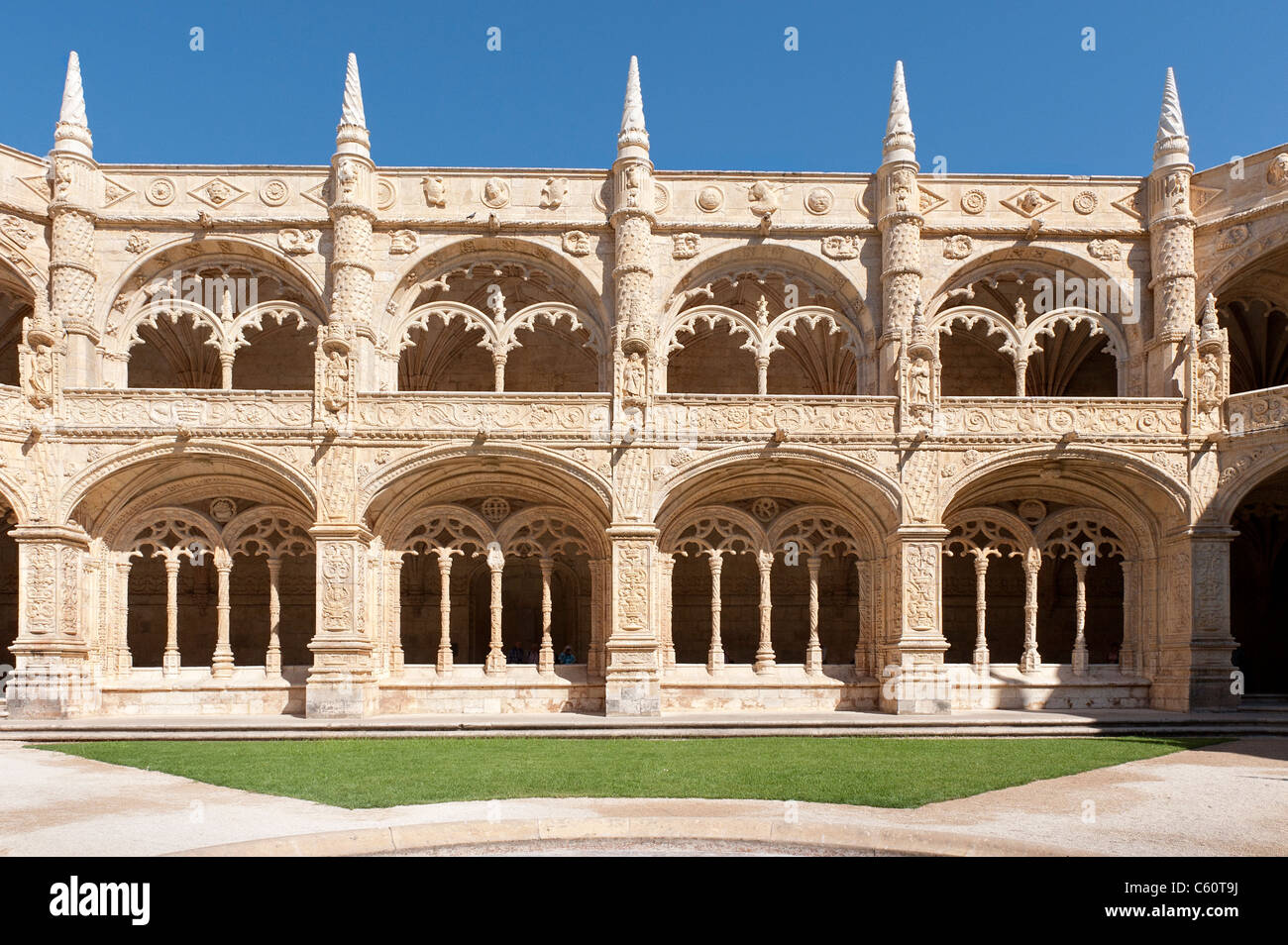 Courtyard and cloisters of Jeronimos Monastery in Lisbon Stock Photo