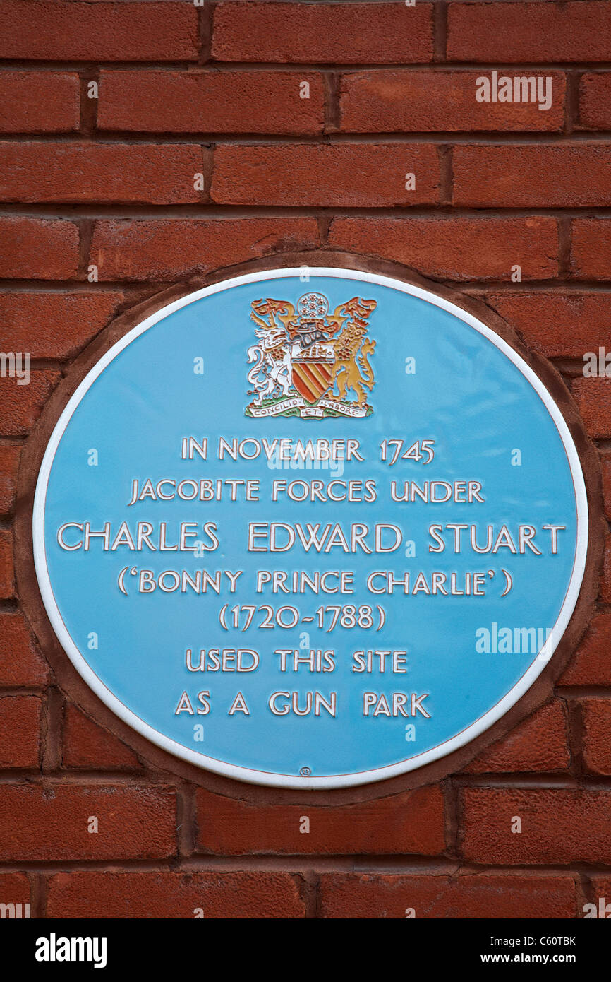 Blue plaque on wall in Manchester UK Stock Photo