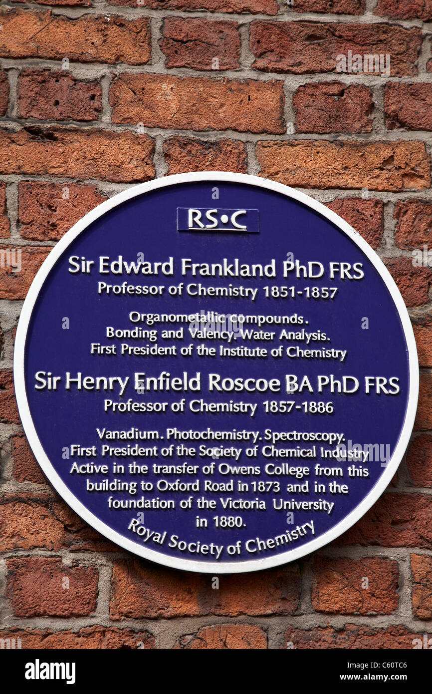 Blue plaque on wall in Manchester UK Stock Photo