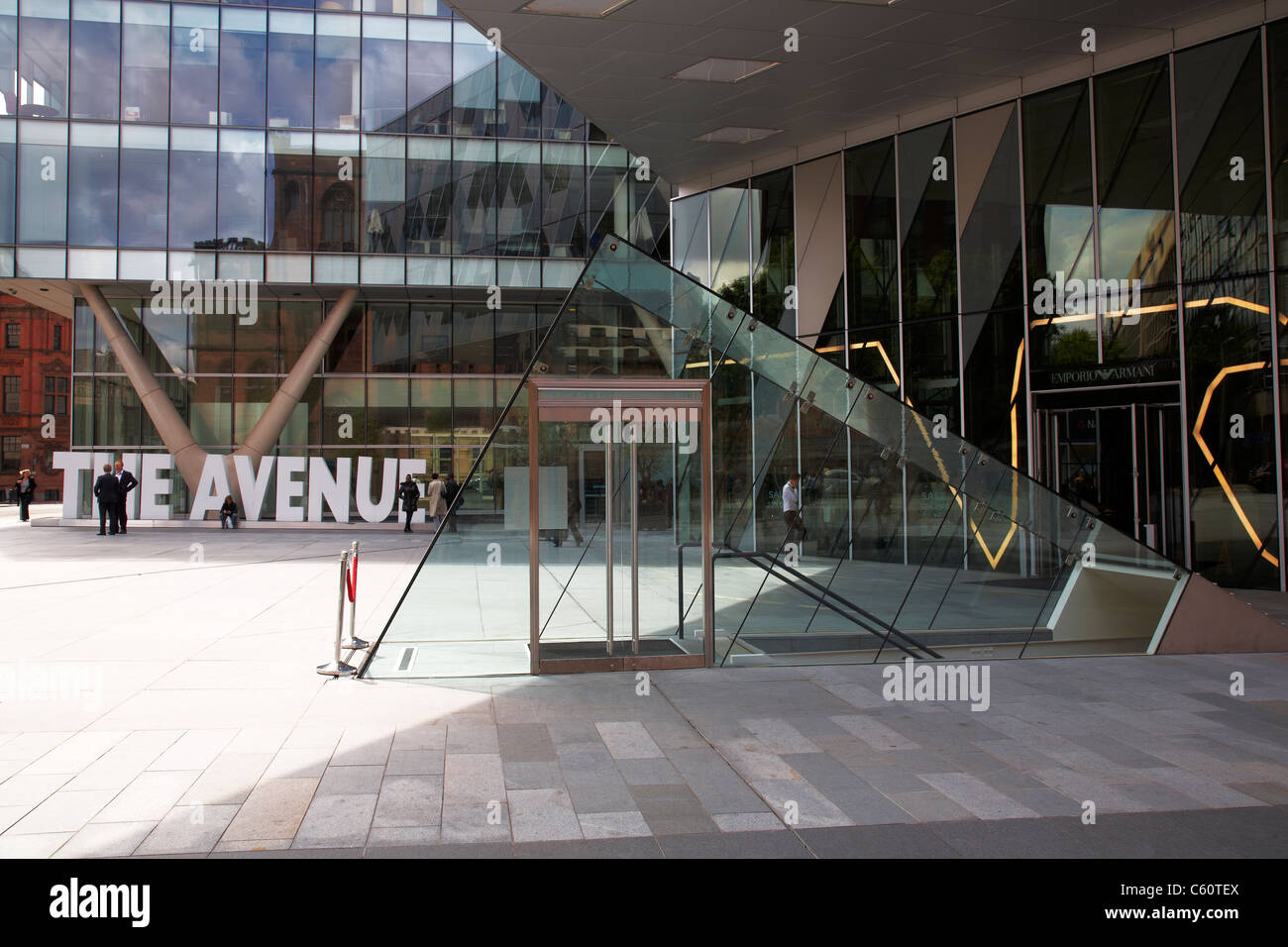 Entrance to Australasia restaurant bar in front of Armani store in Spinningfields Manchester UK Stock Photo