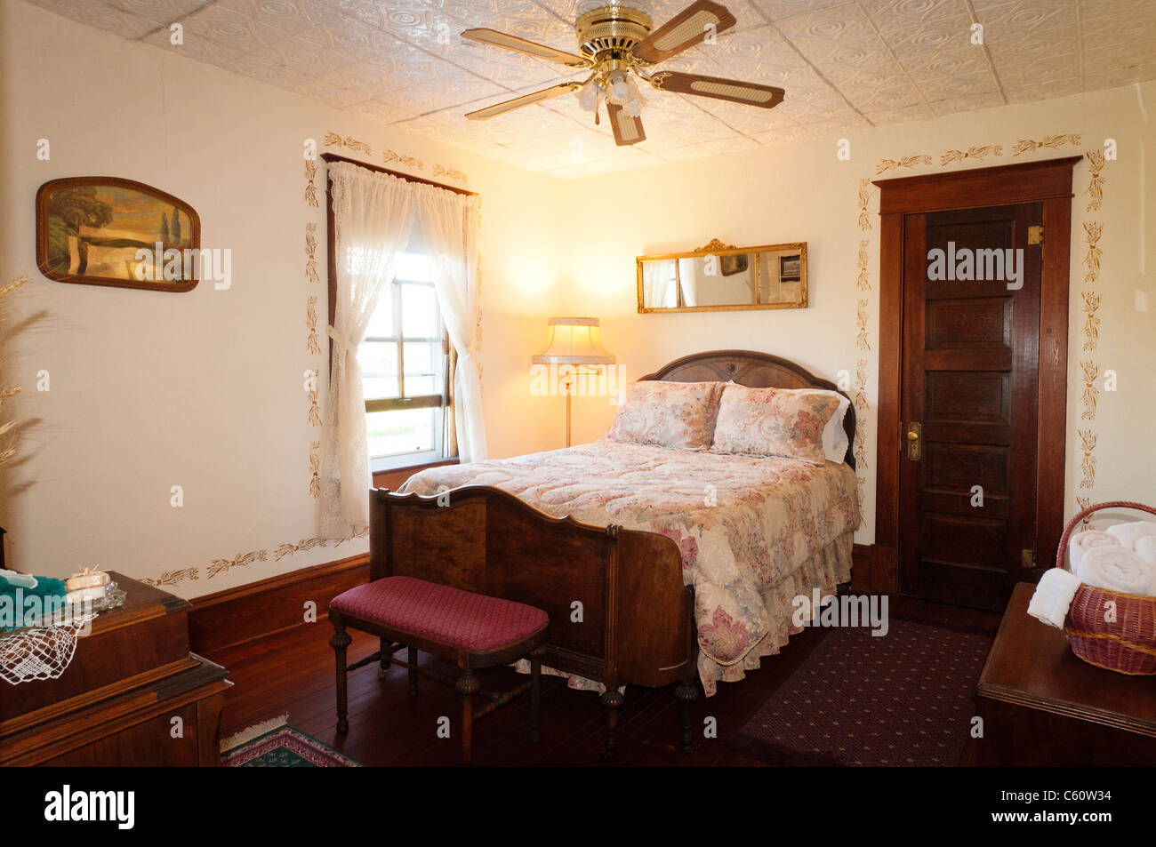 Virgelle Mercantile guest room; Virgelle, Montana. Stock Photo