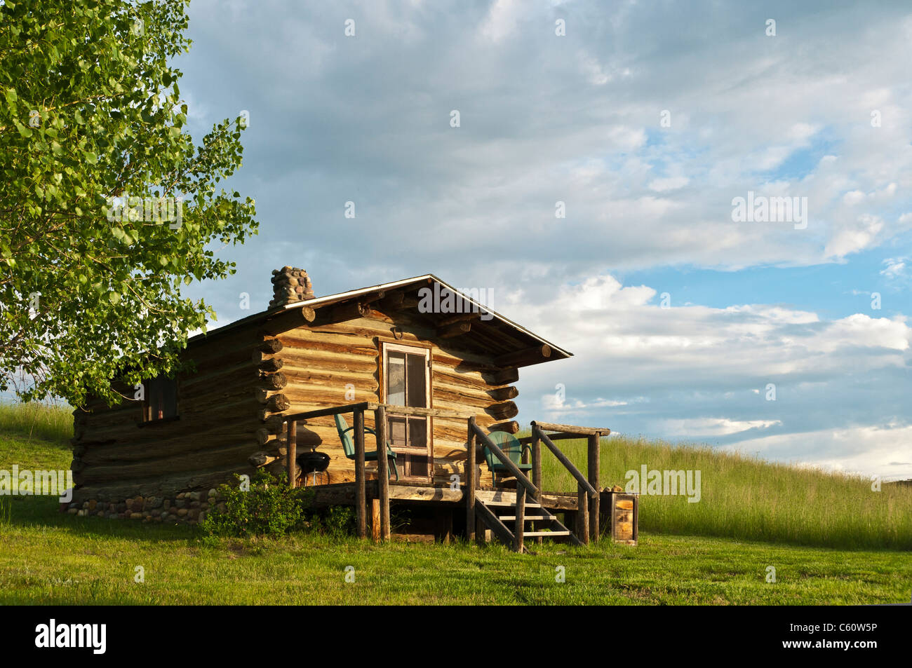 Virgelle Mercantile guest cabin; Virgelle, Montana. Stock Photo