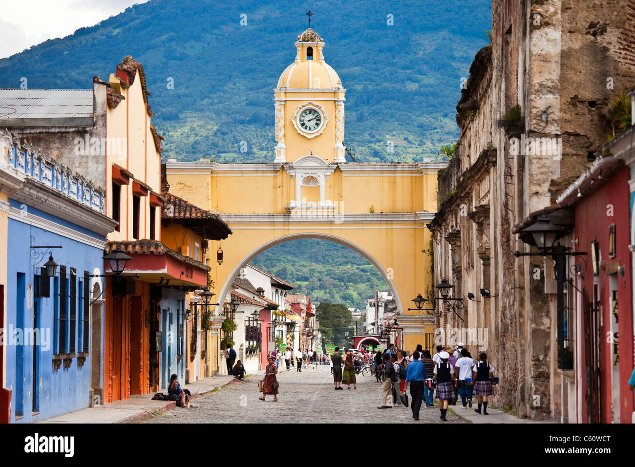 Santa Catalina Arch, Calle del Arco, Antigua, Guatemala Stock Photo