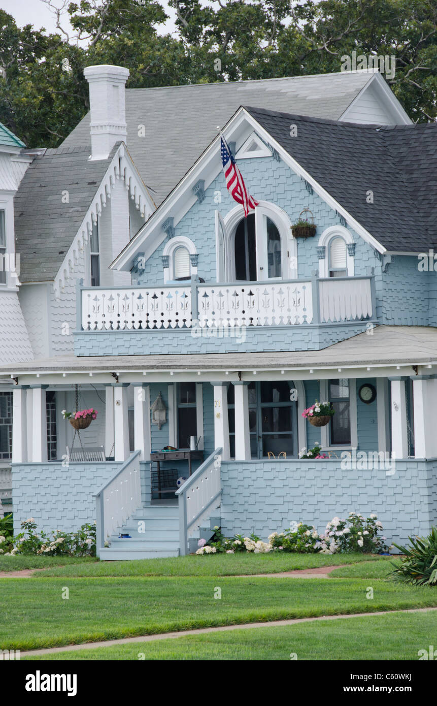 Massachusetts, Martha's Vineyard, Oak Bluffs. Historic gingerbread home. Stock Photo