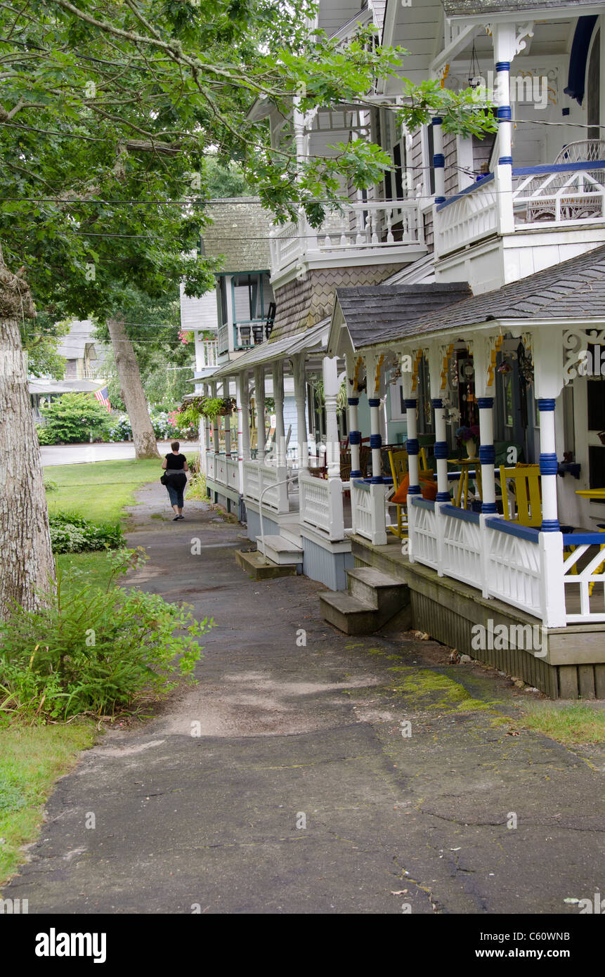 Massachusetts, Martha's Vineyard, Oak Bluffs. 19th century traditional Camp Meeting Cottage. Model release. Stock Photo